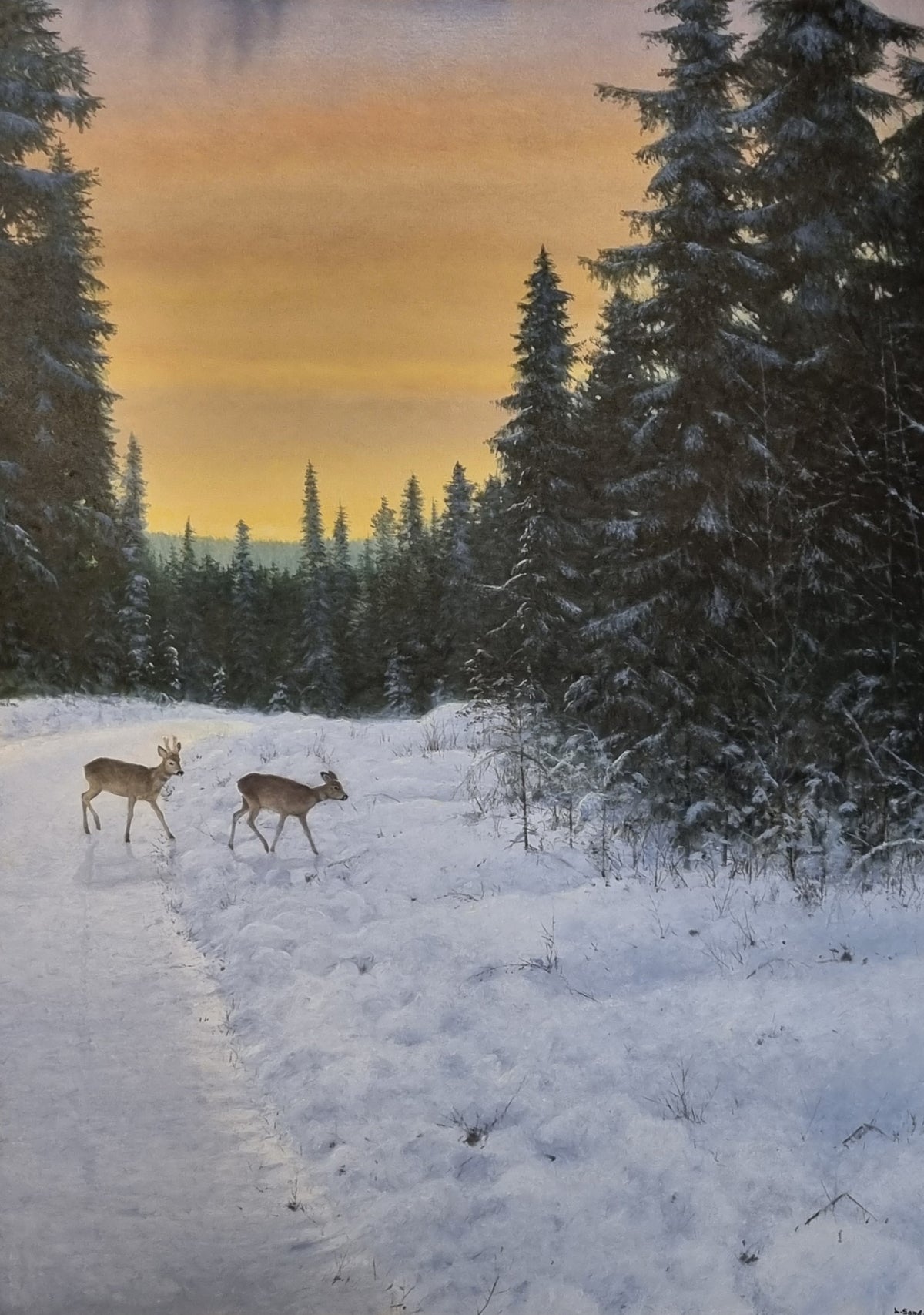 Roe deer <br> Oil on canvas, 110 x 160 cm