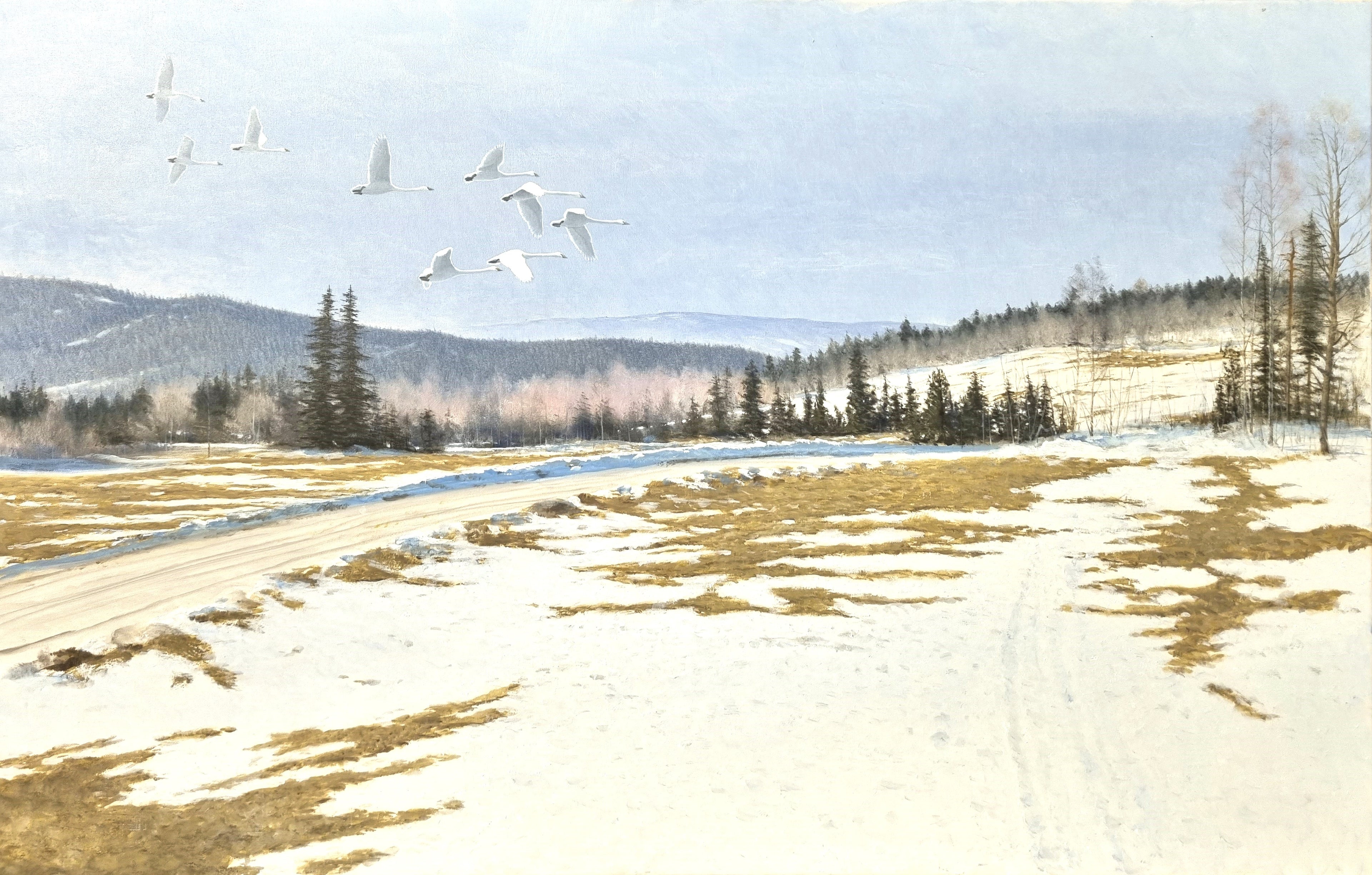 Birds in Art 2024<br> Oil on canvas, 90 × 140 cm