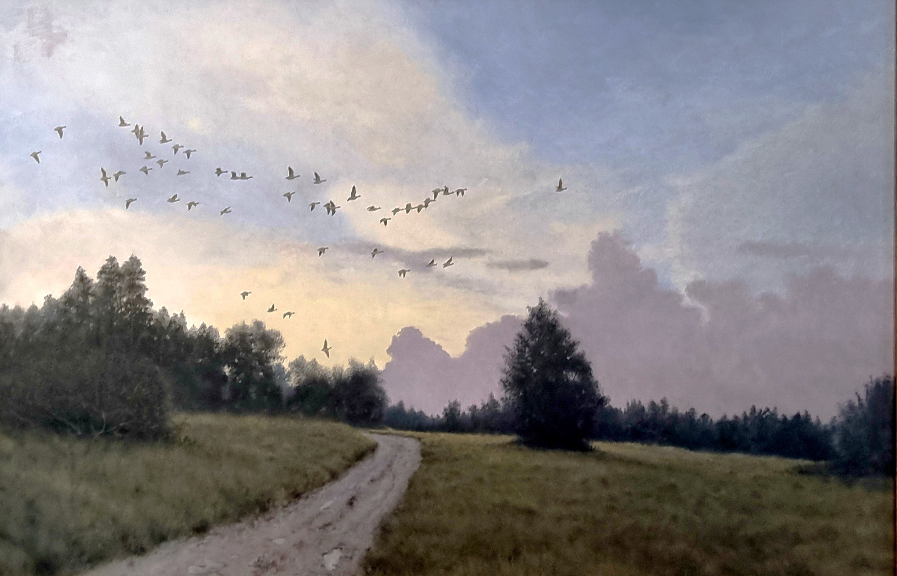 Migrating Geese<br> Oil on canvas, 130 × 180 cm